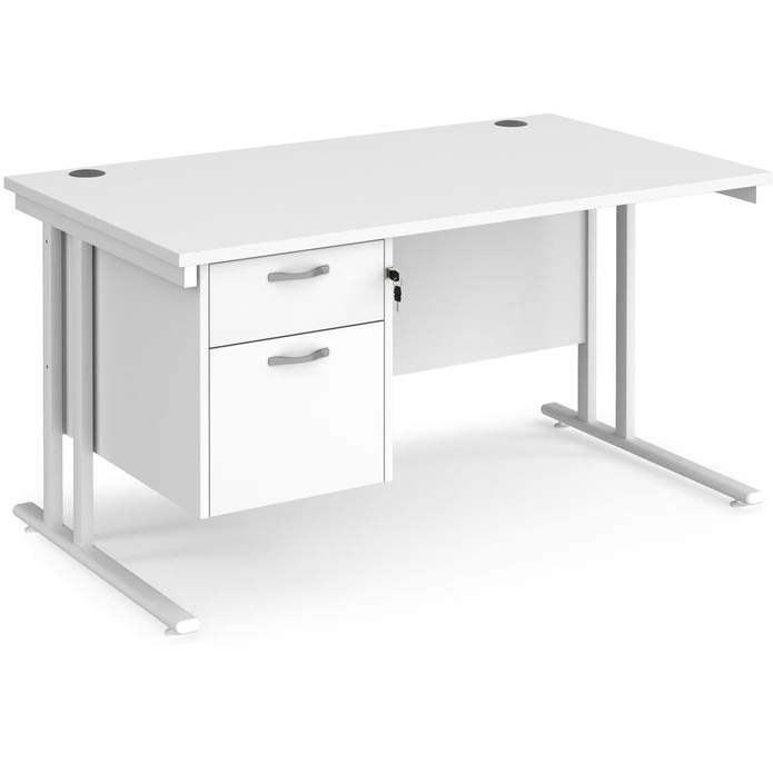 white cantilever office desk with two drawers