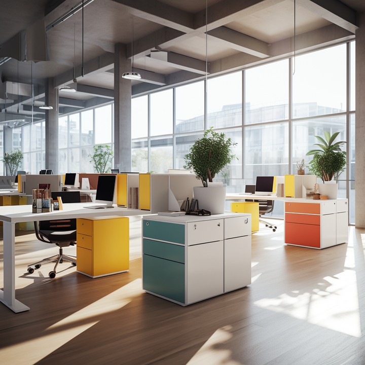 office furniture including colourful pedestals in a London office