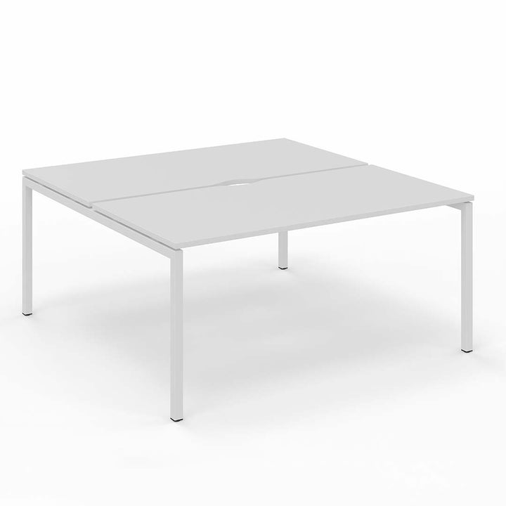 White bench desk for two people on white background