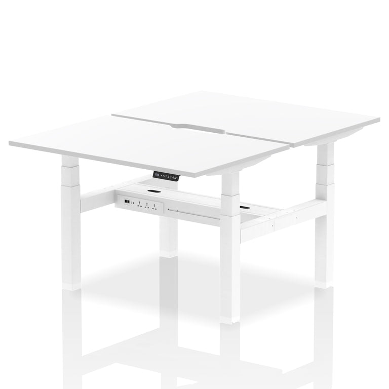 Air Back-to-Back Scalloped Edge White Leg Height Adjustable Bench Desk - 2 Person