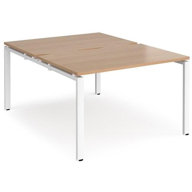 Beech finish office bench desks with white legs