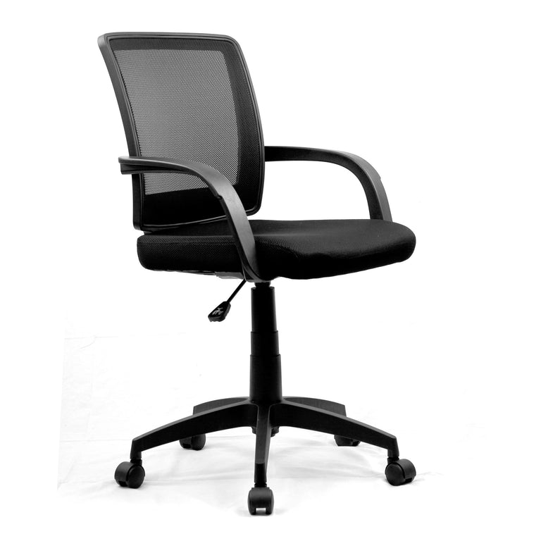 Storm Medium Back Mesh Chair with Contoured Back and Upholstered Black Fabric Seat with Waterfall Front - Black ET