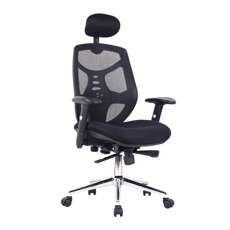 Seedoo High Back Mesh Synchronous Executive Armchair with Adjustable Headrest and Chrome Base ET