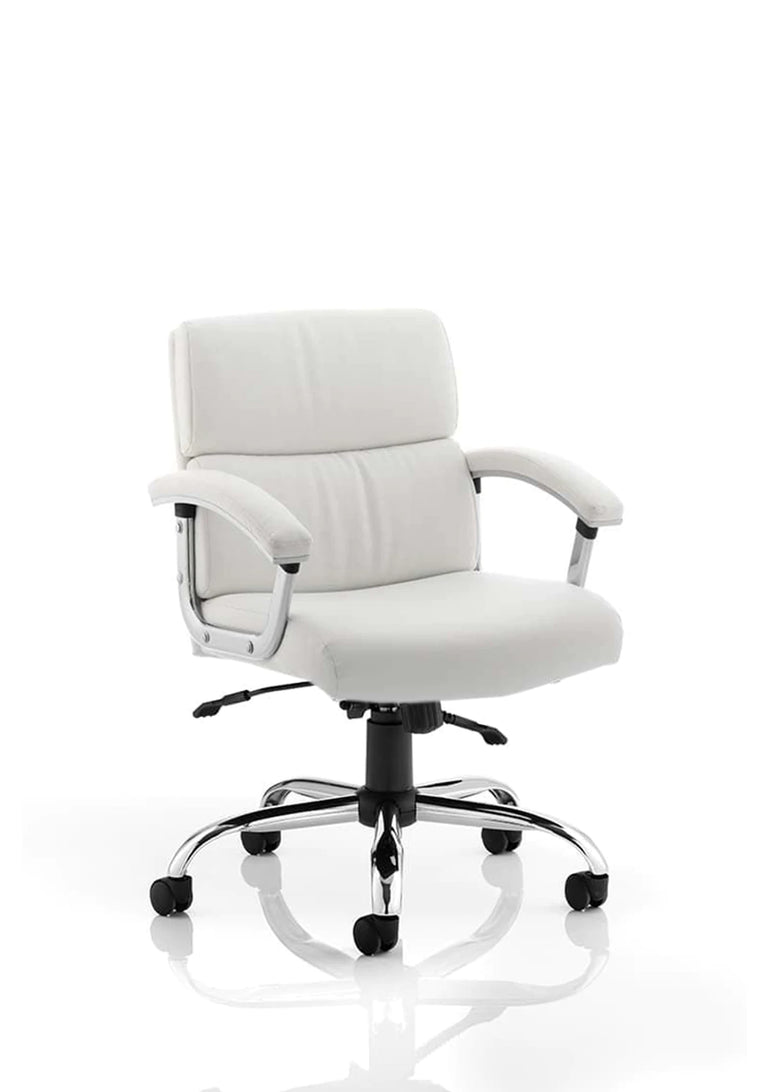 medium back, white leather, adjustable executive office chair