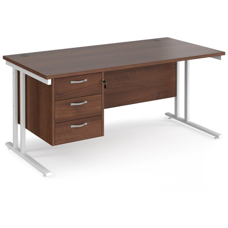 Walnut straight office desk 3 drawers pedestal 