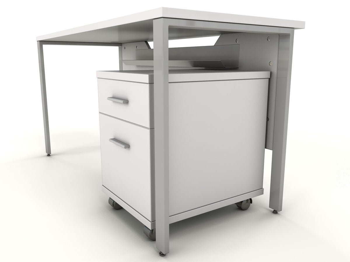 White pedestal store desk with drawers