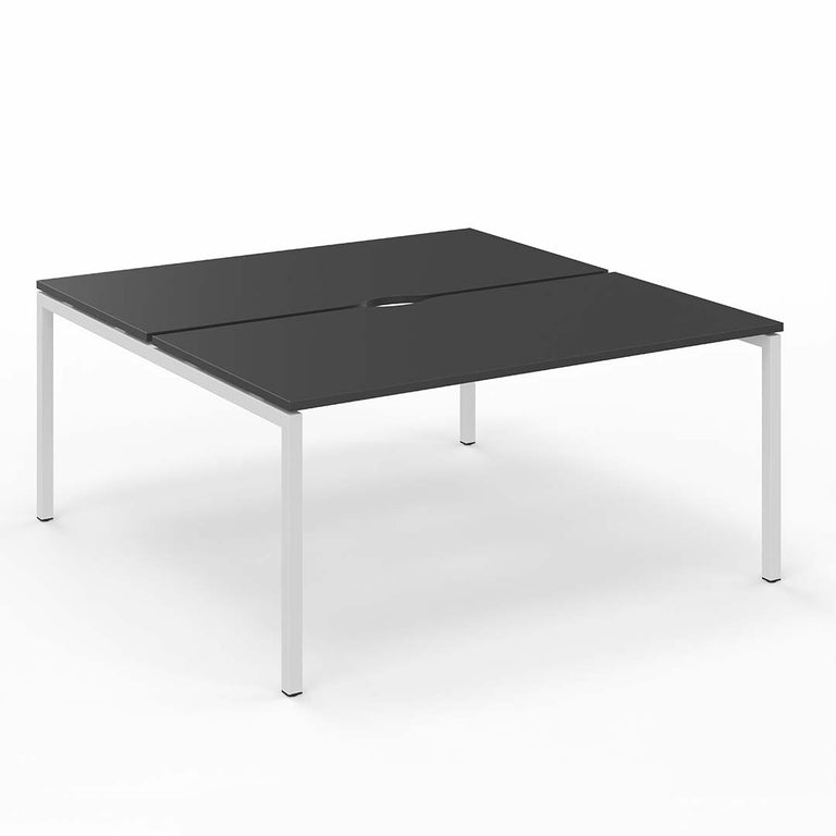 2 person bench desk with white legs and graphite top