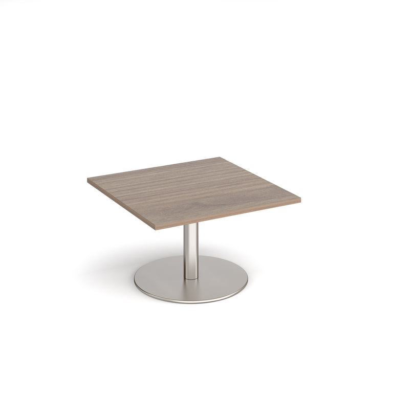 Monza Square Coffee Table With Flat Round Brushed Steel Base 800mm DM