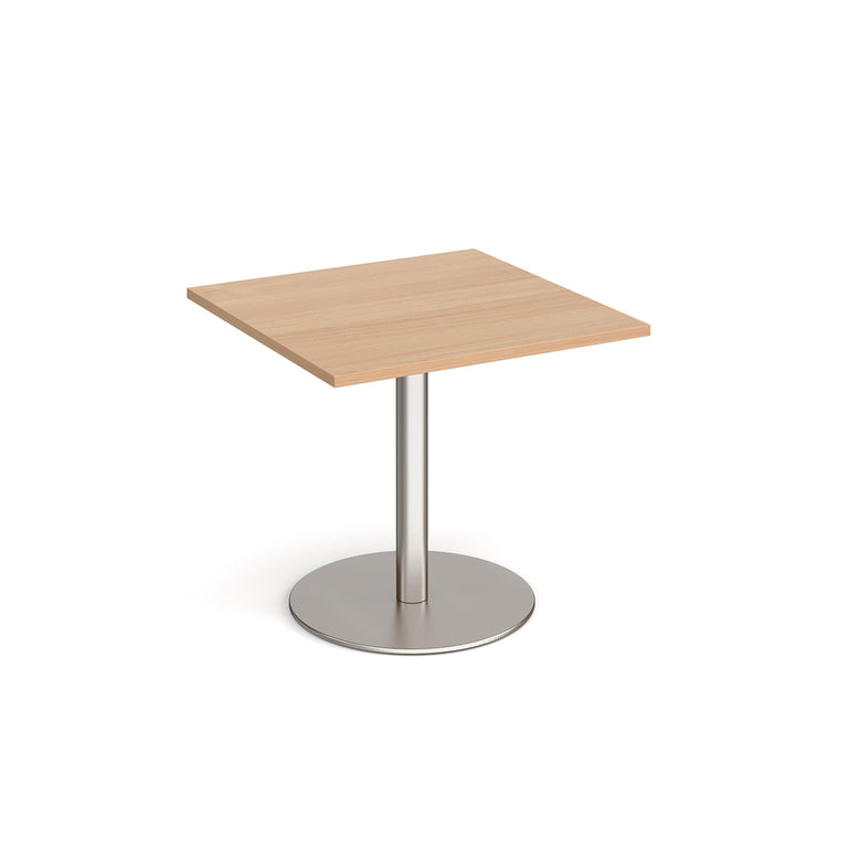 Monza Square Dining Table With Flat Round Brushed Steel Base 800mm DM