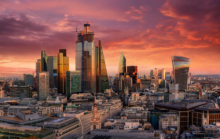 City of London skyscrappers during sunset