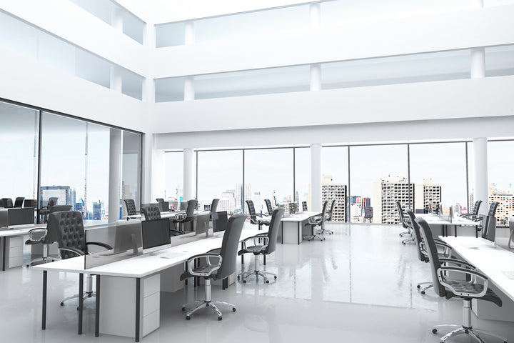 white office furniture in modern office setting