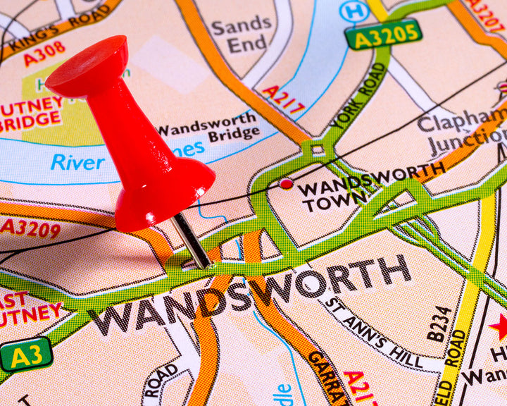 pin on a map of London, stuck in Wandsworth