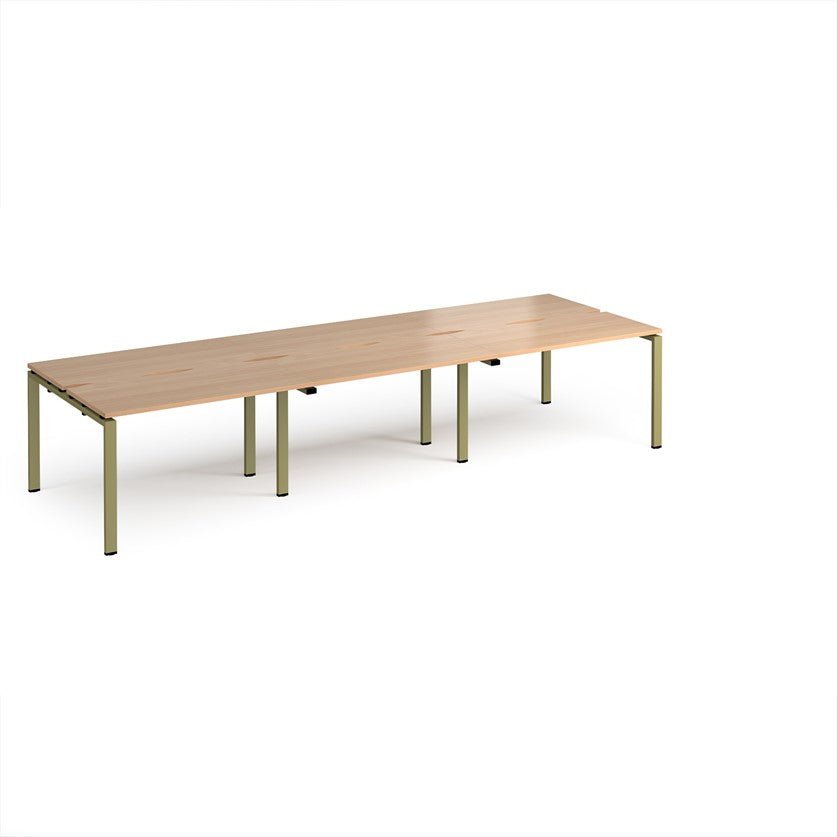 Adapt Triple Back to Back Bench Desks with Green Frame - Multiple Finishes Available