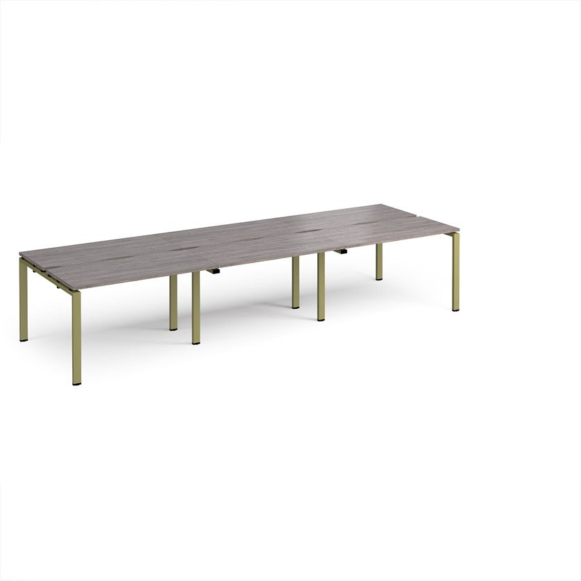 Adapt Triple Back to Back Bench Desks with Green Frame - Multiple Finishes Available