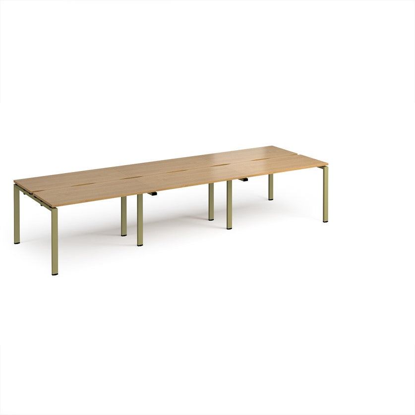 Adapt Triple Back to Back Bench Desks with Green Frame - Multiple Finishes Available
