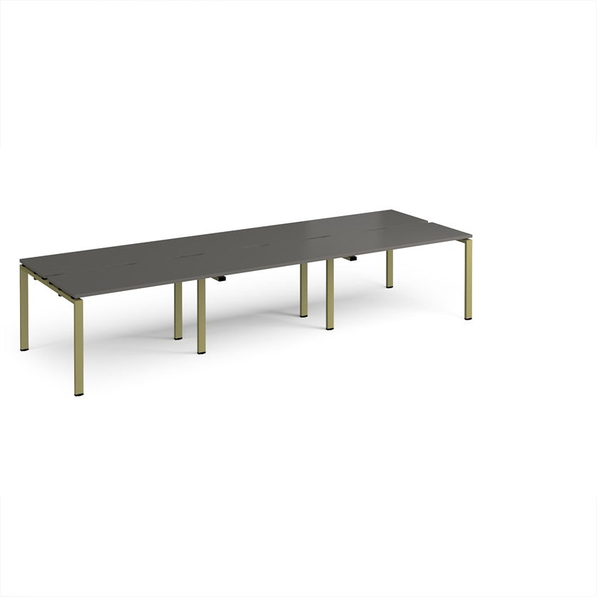Adapt Triple Back to Back Bench Desks with Green Frame - Multiple Finishes Available