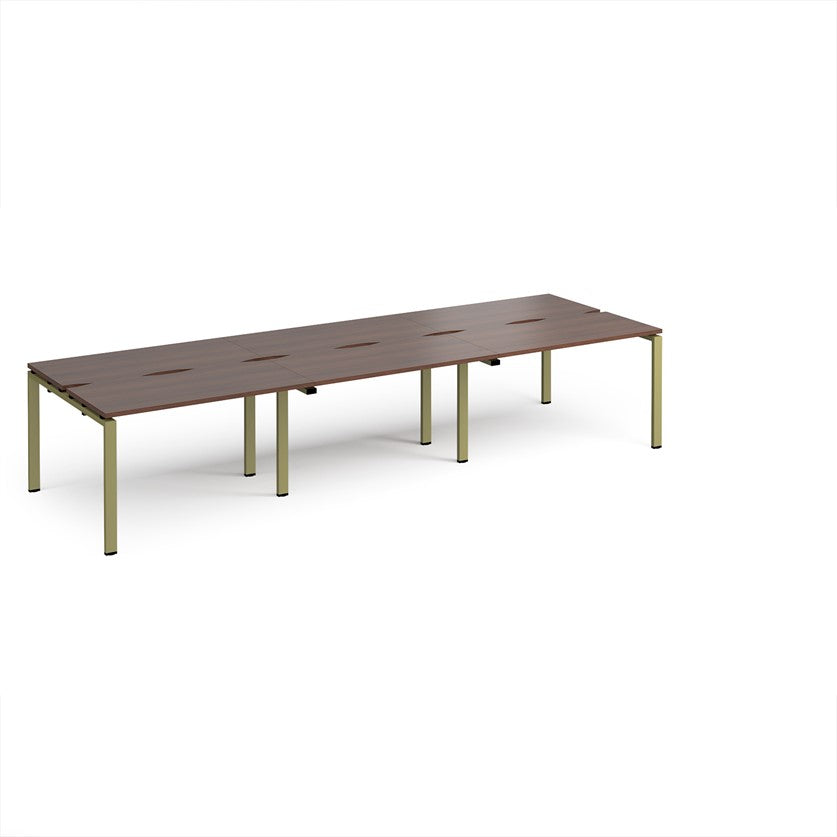Adapt Triple Back to Back Bench Desks with Green Frame - Multiple Finishes Available