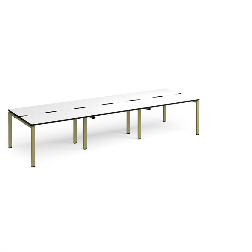 Adapt Triple Back to Back Bench Desks with Green Frame - Multiple Finishes Available