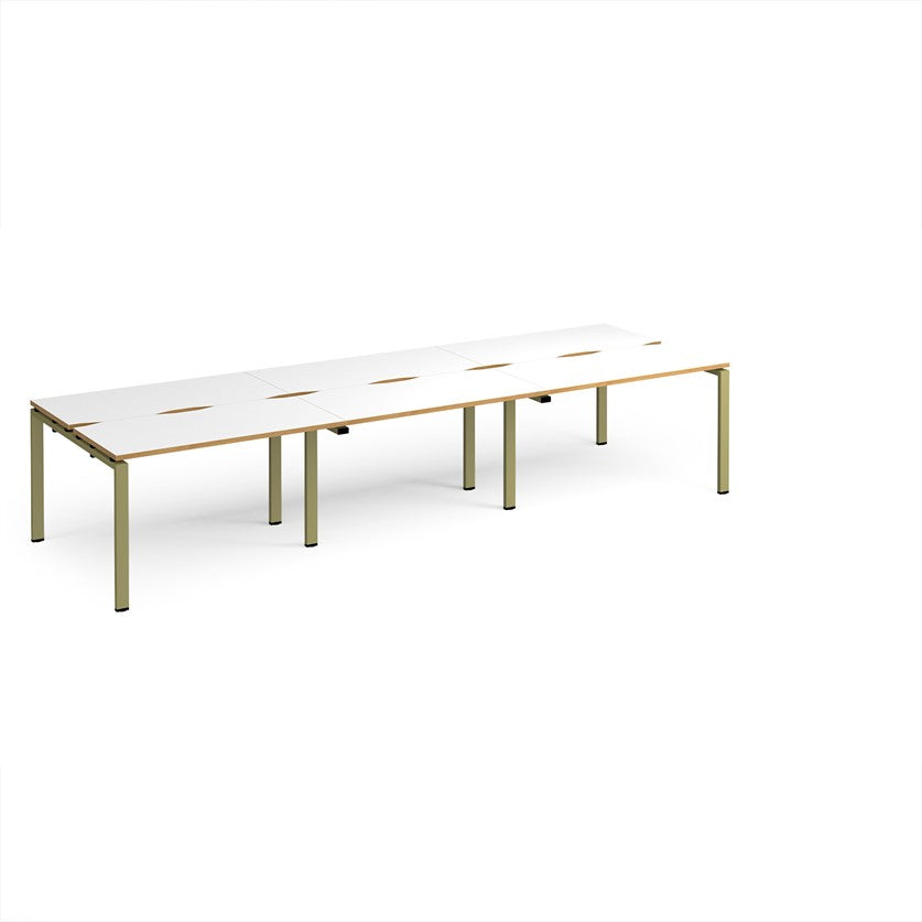 Adapt Triple Back to Back Bench Desks with Green Frame - Multiple Finishes Available