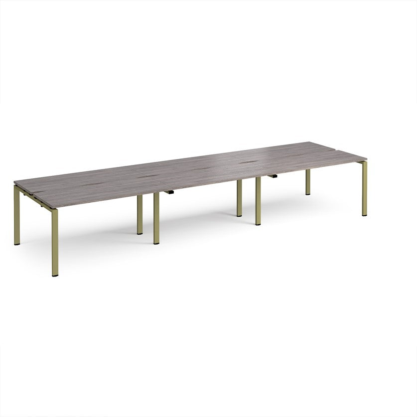 Adapt Triple Back to Back Bench Desks with Green Frame - Multiple Finishes Available