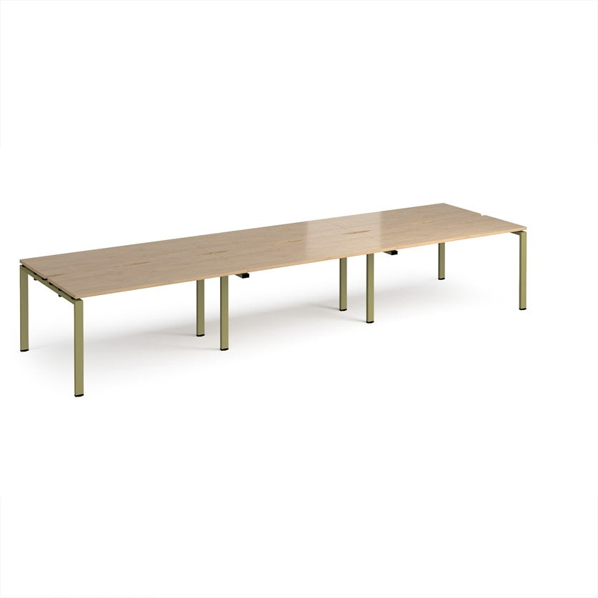 Adapt Triple Back to Back Bench Desks with Green Frame - Multiple Finishes Available