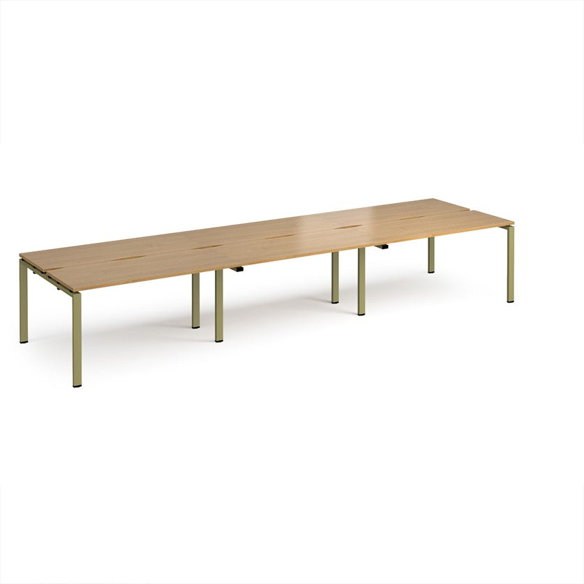 Adapt Triple Back to Back Bench Desks with Green Frame - Multiple Finishes Available