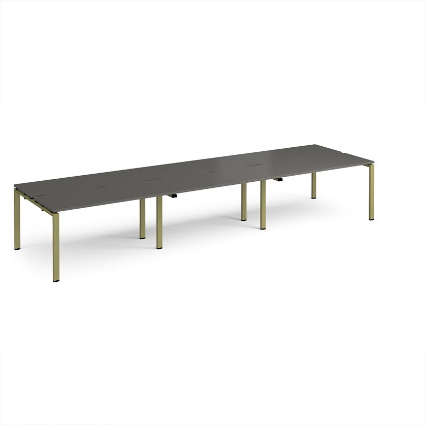 Adapt Triple Back to Back Bench Desks with Green Frame - Multiple Finishes Available