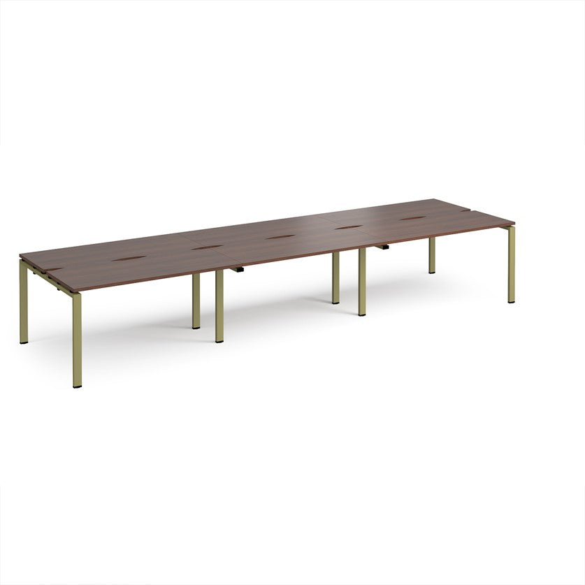 Adapt Triple Back to Back Bench Desks with Green Frame - Multiple Finishes Available