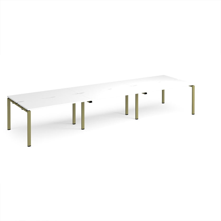 Adapt Triple Back to Back Bench Desks with Green Frame - Multiple Finishes Available