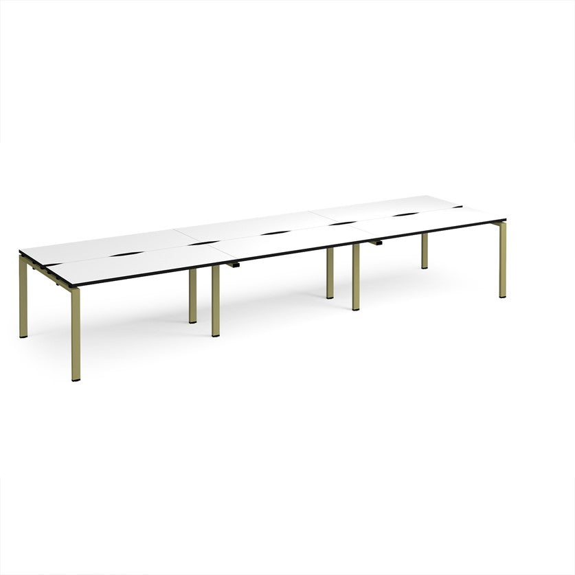 Adapt Triple Back to Back Bench Desks with Green Frame - Multiple Finishes Available