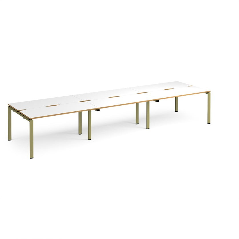 Adapt Triple Back to Back Bench Desks with Green Frame - Multiple Finishes Available