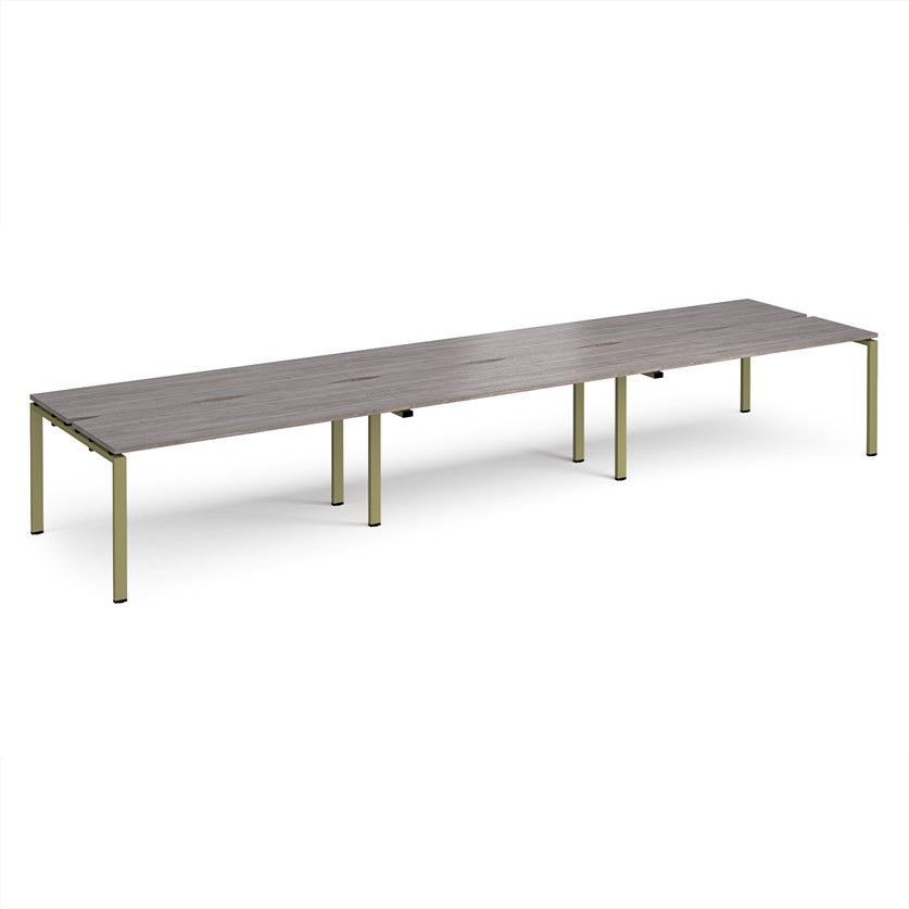 Adapt Triple Back to Back Bench Desks with Green Frame - Multiple Finishes Available