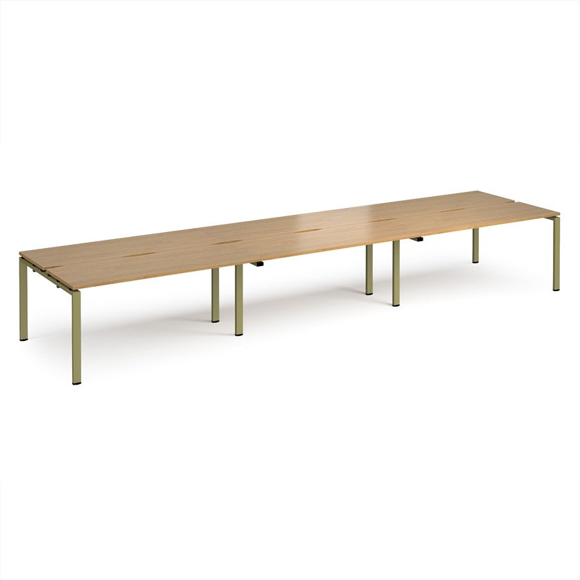 Adapt Triple Back to Back Bench Desks with Green Frame - Multiple Finishes Available