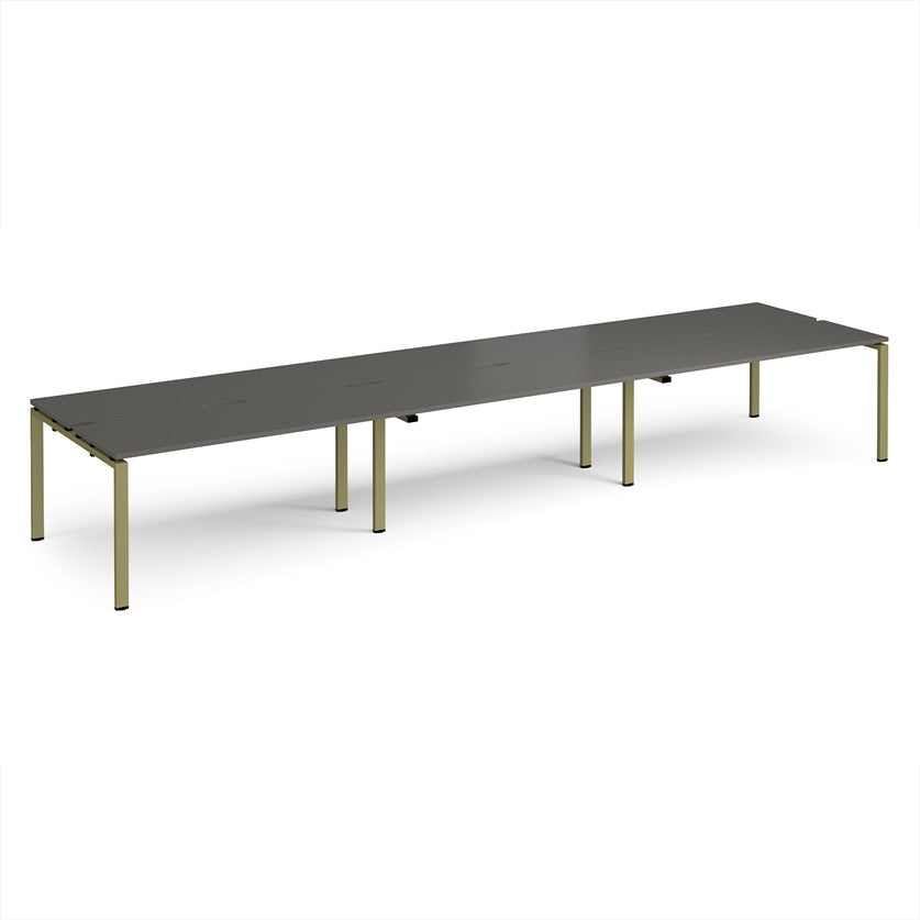 Adapt Triple Back to Back Bench Desks with Green Frame - Multiple Finishes Available