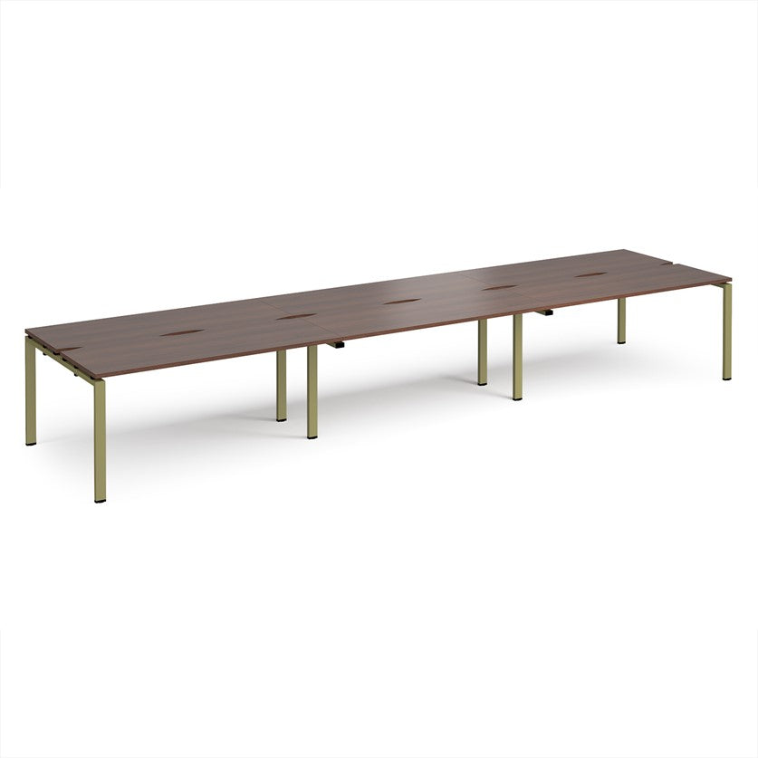 Adapt Triple Back to Back Bench Desks with Green Frame - Multiple Finishes Available