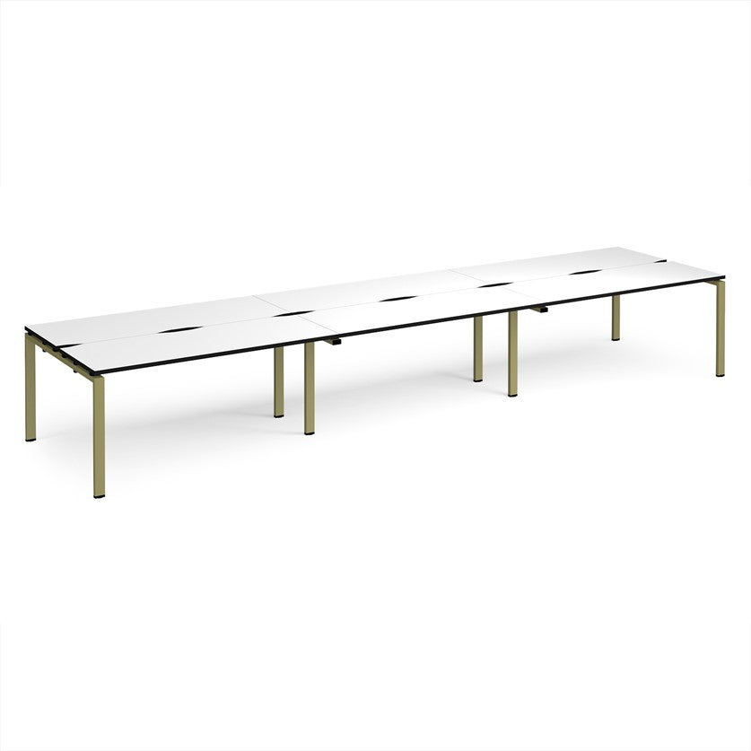 Adapt Triple Back to Back Bench Desks with Green Frame - Multiple Finishes Available
