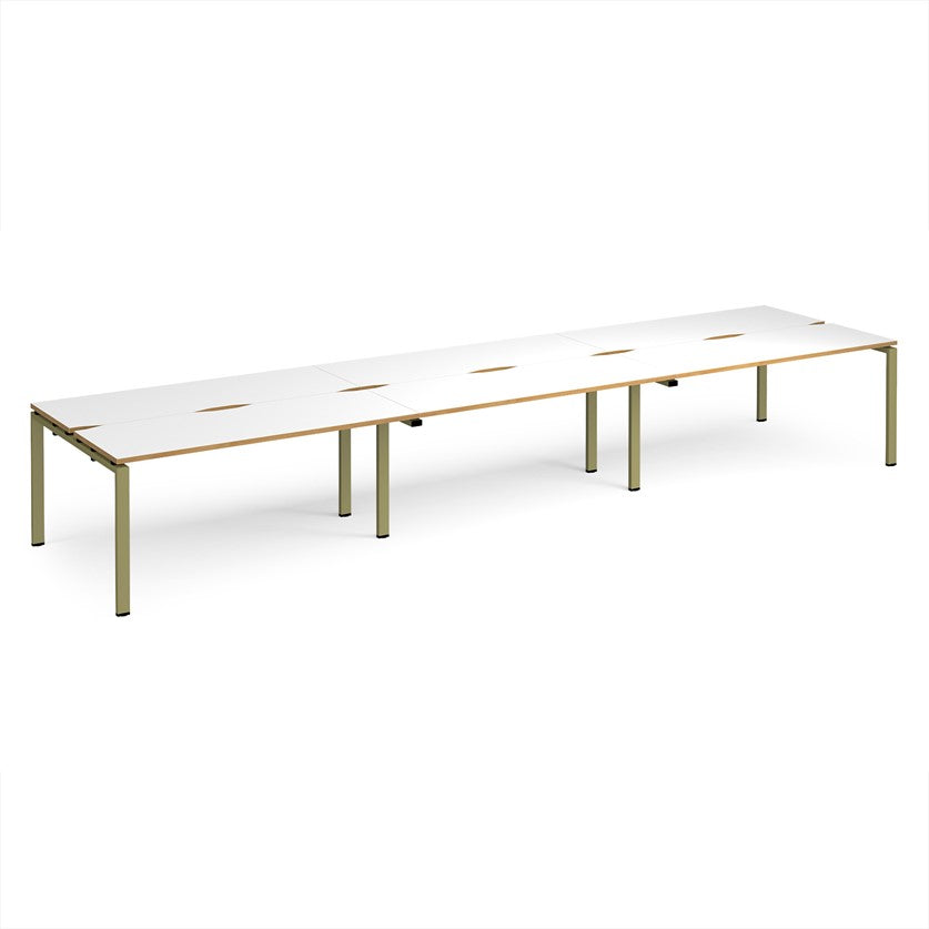 Adapt Triple Back to Back Bench Desks with Green Frame - Multiple Finishes Available