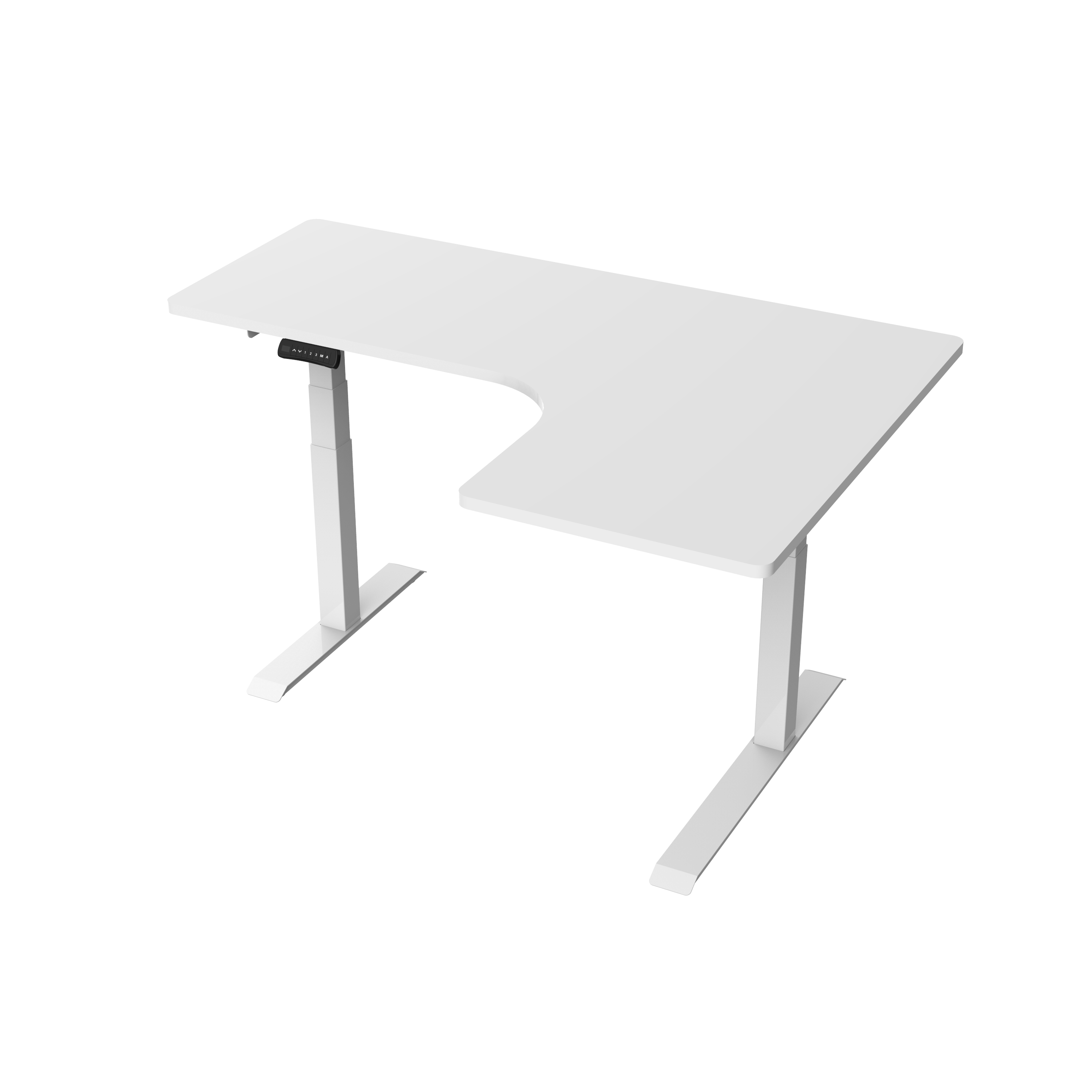 R807 Ergonomic/Radial 90 Degree Sit Stand Desk with Dual Motor - White top