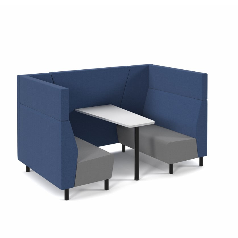 Muse 4 person fabric booth with white table, In Blue and Grey