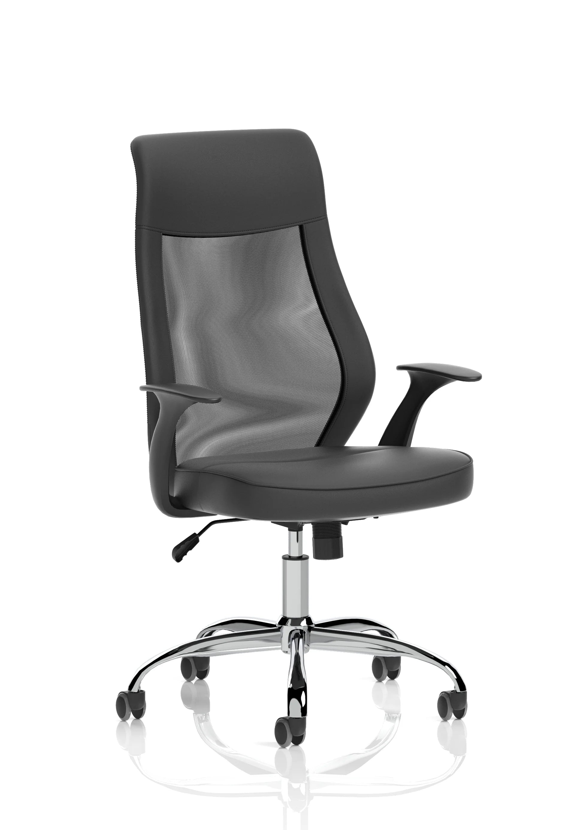 Baye High Mesh Back Task Operator Black Leather Office Chair with Arms DY