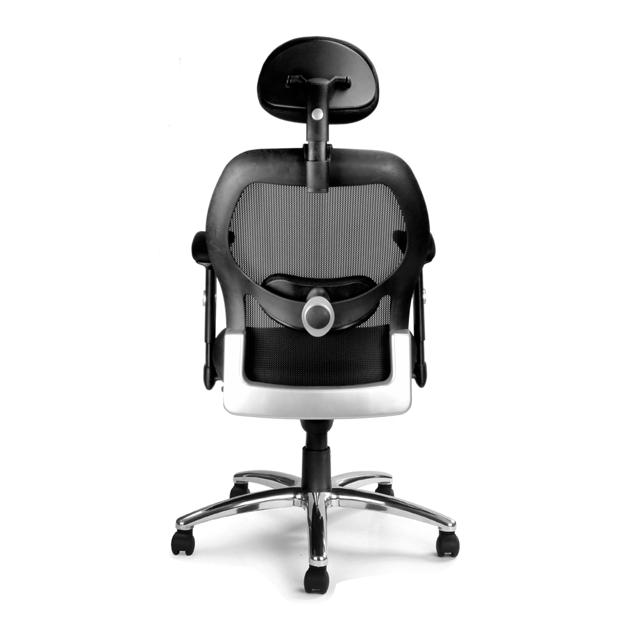 Space High Back Mesh Synchronous Executive Armchair with Adjustable Lumbar Support, Arms, Headrest and Chrome Base - Black ET