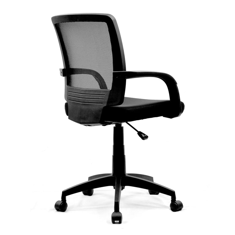 Storm Medium Back Mesh Chair with Contoured Back and Upholstered Black Fabric Seat with Waterfall Front - Black ET