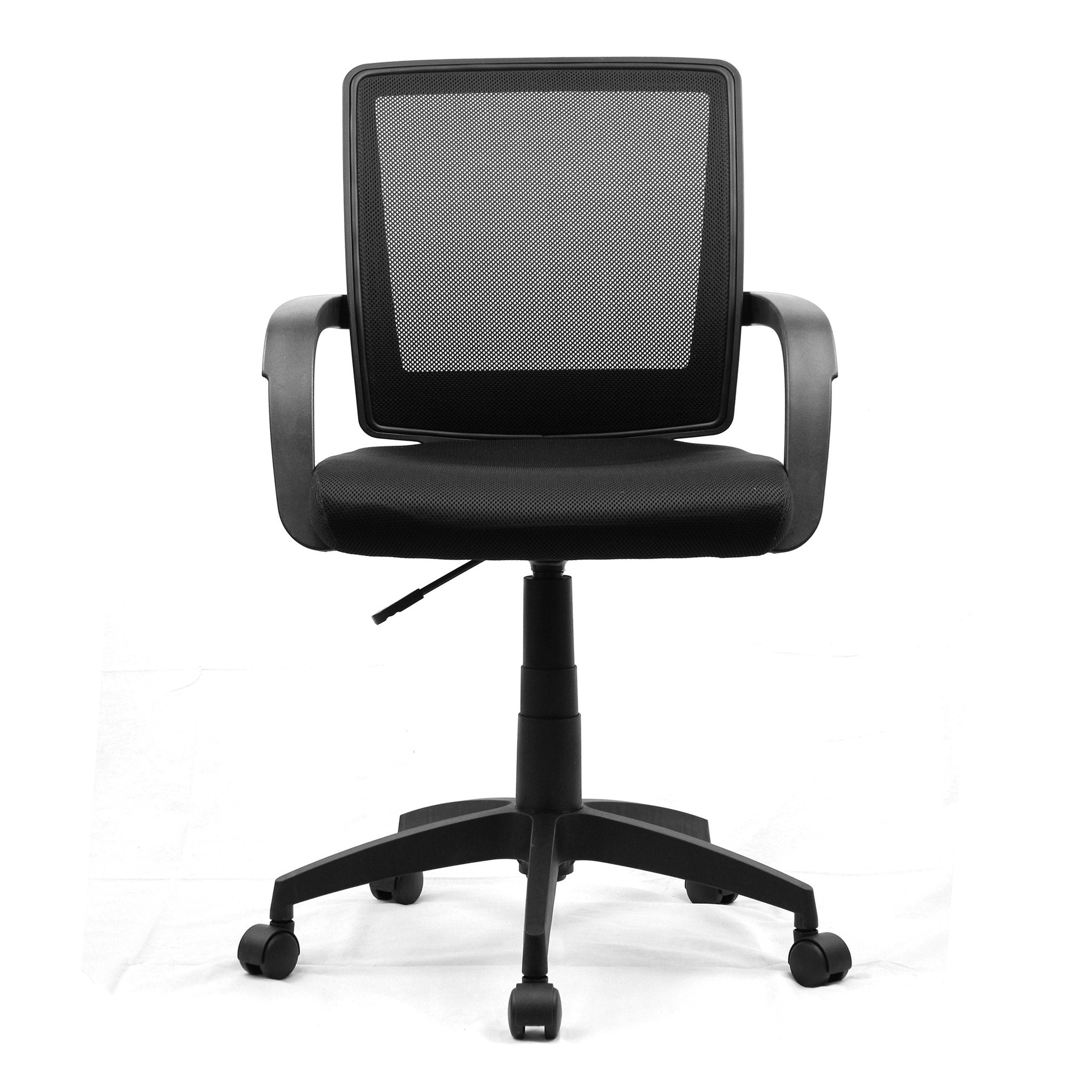 Storm Medium Back Mesh Chair with Contoured Back and Upholstered Black Fabric Seat with Waterfall Front - Black ET