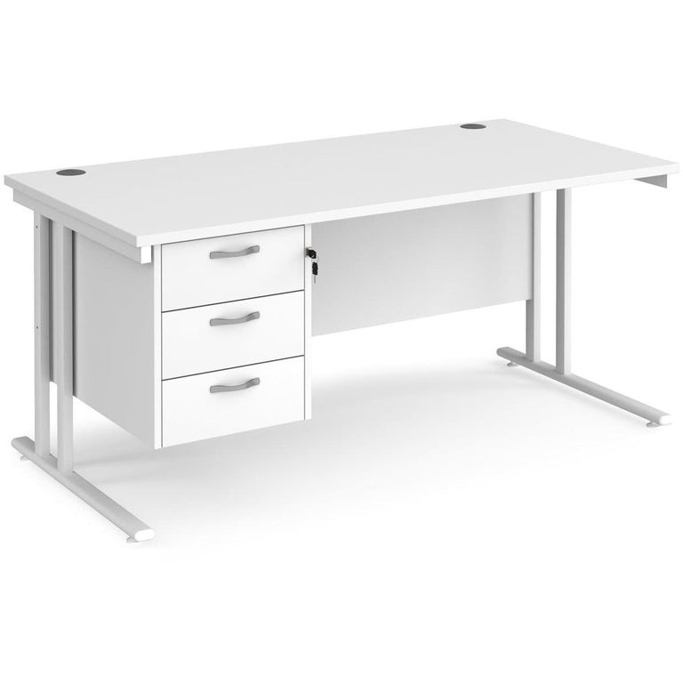 white straight office desk 3 drawers pedestal 