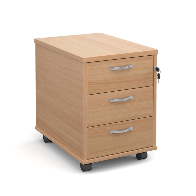 beech mobile pedestal with three drawers and a lock, office furniture