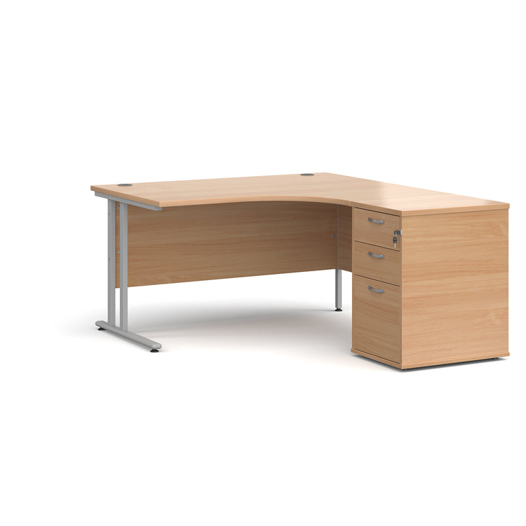 beech curved office desk with a desk high pedestal