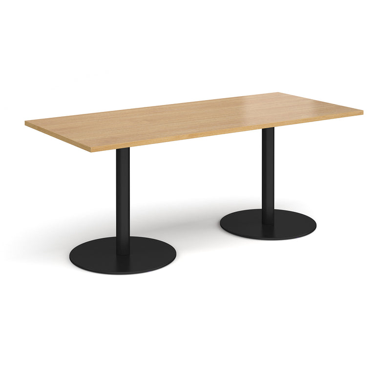 Monza Rectangular Dining Table With Flat Round Black Bases DM