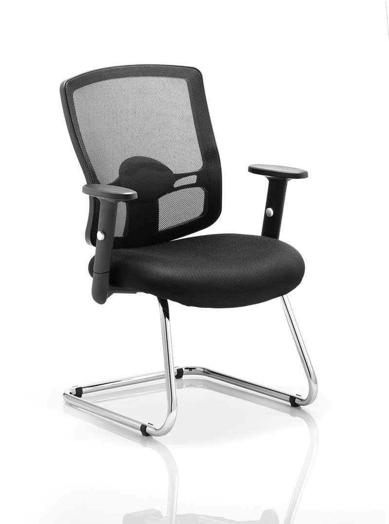 Portland Visitor Cantilever Chair Black Mesh With Arms DY