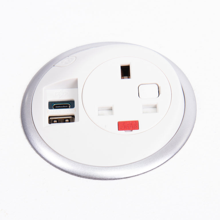 Pixel In-surface Power Module 1 X UK Socket, 1 X TUF (A&C Connectors) USB Charger