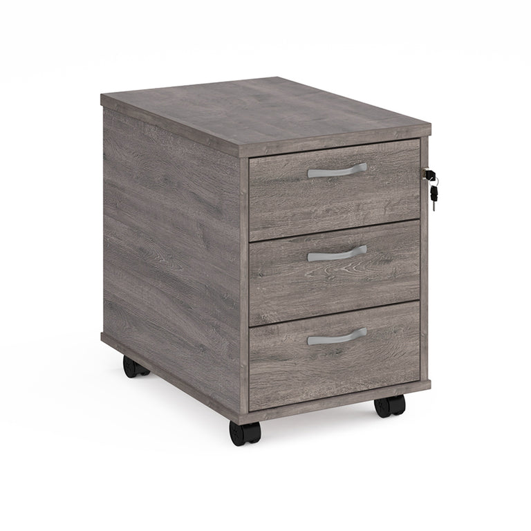 Grey oak mobile office pedestal with three drawers, office furniture